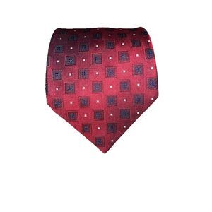 Countess Mara Tie  Red Blue  Geometric‎ Squares White Polka Dots  100% Silk